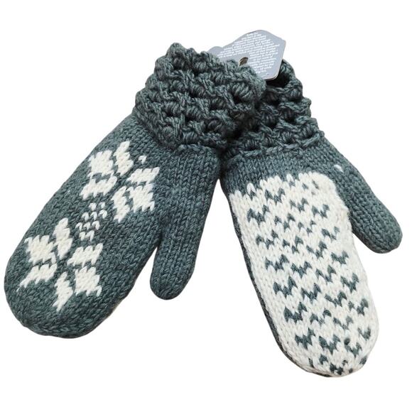 Turtle Fur 100% Wool Tight Knit Gray White Winter Mittens Adult NWT - Picture 2 of 4